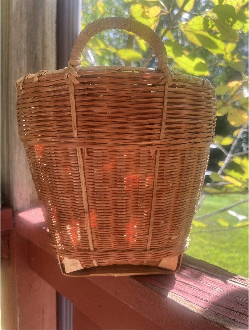 Vintage Woven Wicker Gathering Basket with Side Handles Rustic Farmhouse Decor